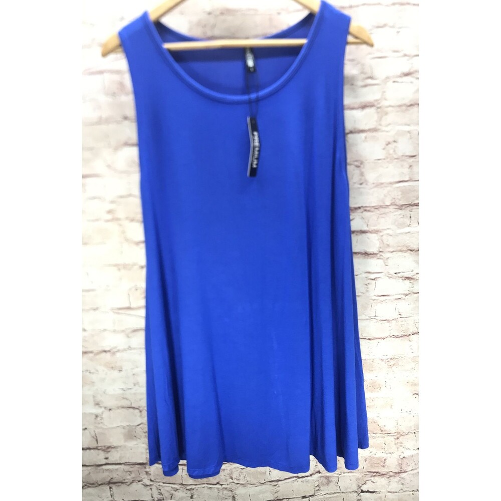 Premium Lock & Love Womens Dress Shirt S Blue Sleeveless Crew Neck Flowy